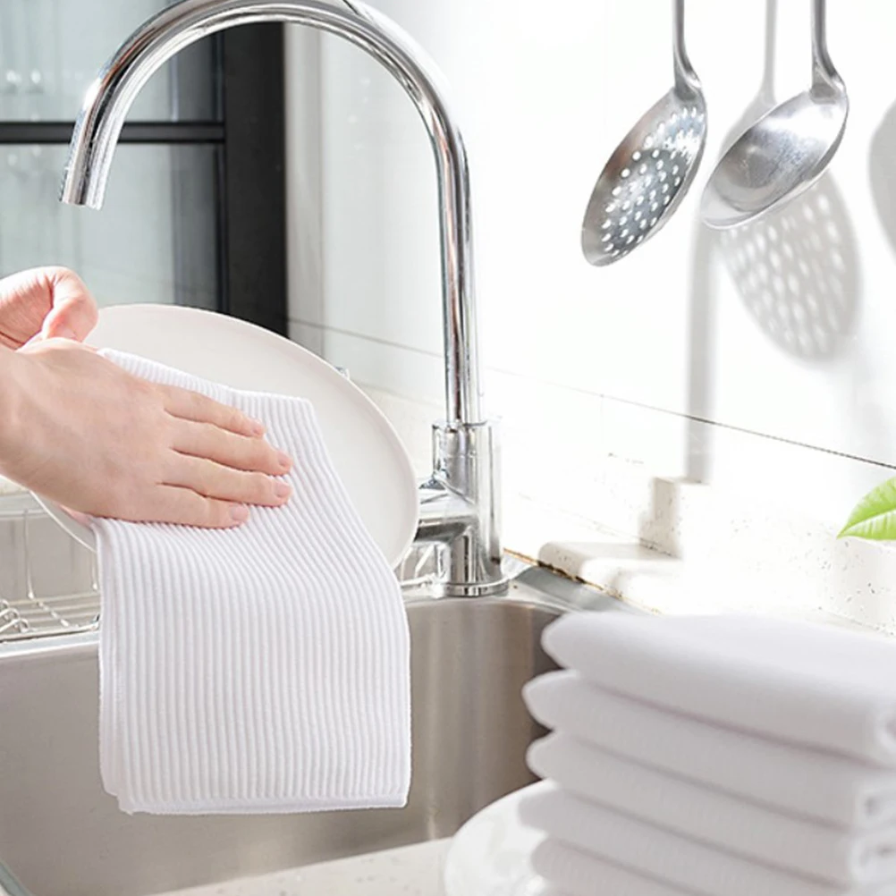 

4pcs White Wipes Fiber Dish Towels Kitchen Cleaning Cloths Absorbent Reusable