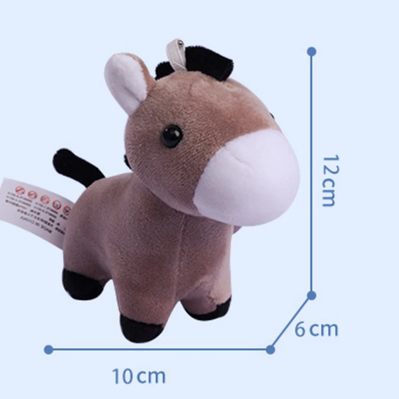 1Pc Lovely Cartoon Animal Brown Horse Alpaca Donkey Giraffe Zebra Soft Stuffed Small Doll Key Ring Pendant Birthday Christmas