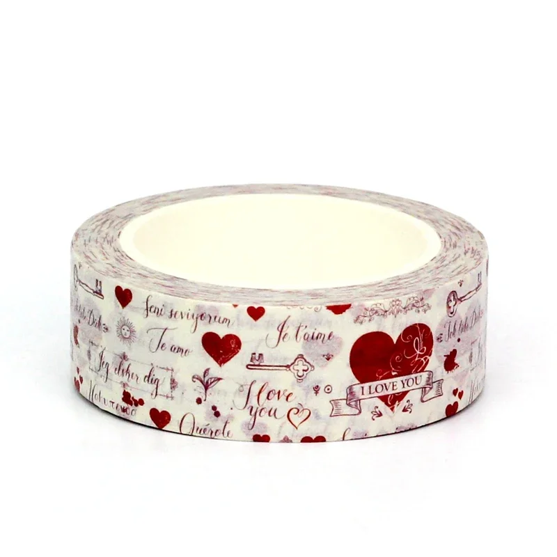 1PC. 10M Deco Cute Vintage Hearts and Love Keys Washi Tape for Scrapbooking Journaling Adhesive Masking Tape Stationery