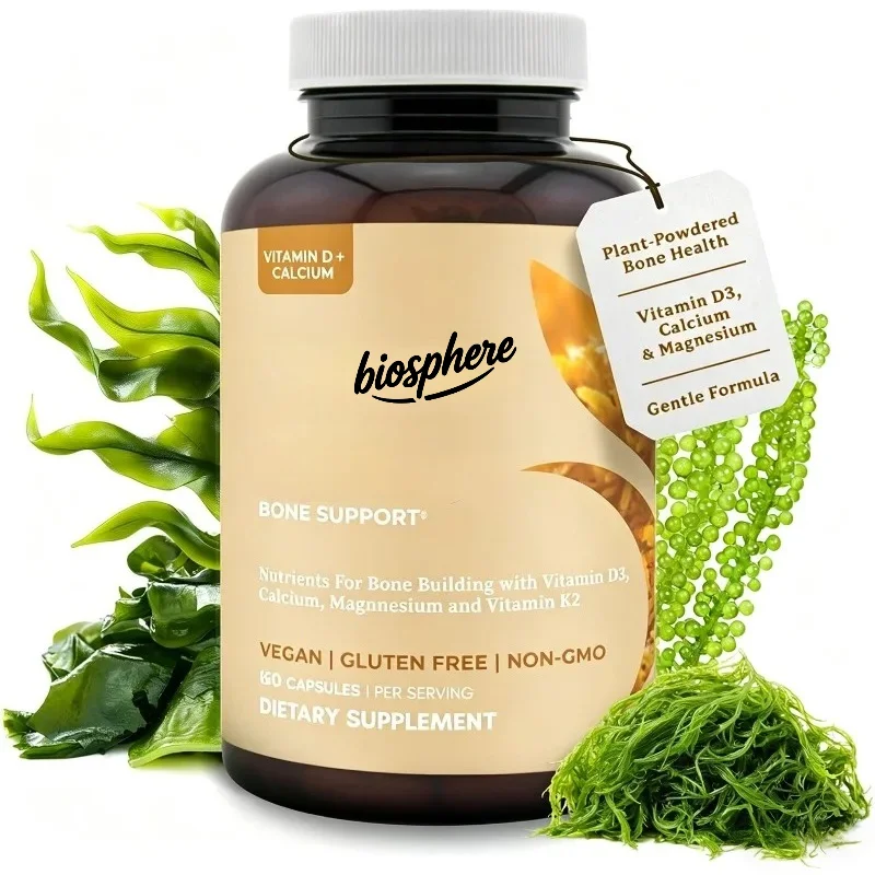 Bone health supplements contain organic vitamin D3, calcium, magnesium, and K2-60 capsules