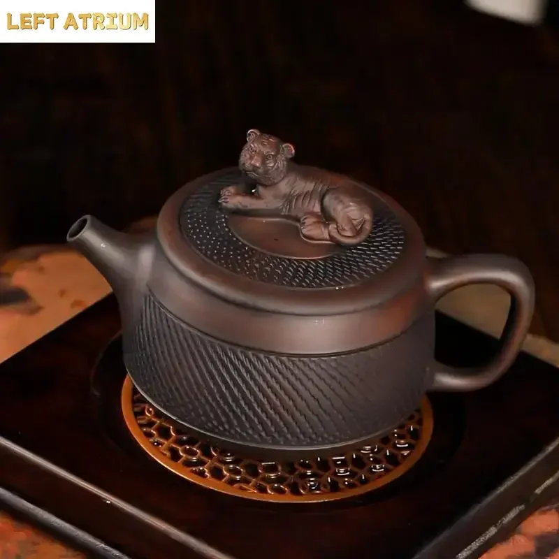 Jianshui Clay Purple Pottery Carving Teapot Hand Painted Antique Relief Teapot Household Teapot Kungfu Tea Set Kettle
