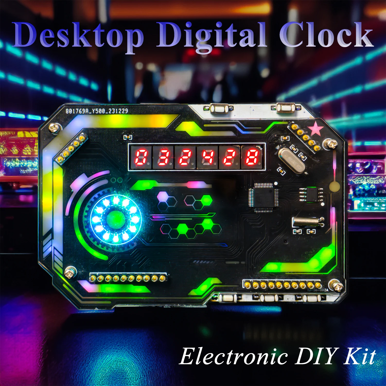 Desktop Digital Clock Electronic DIY Kit Cyberpunk Creative Clock Soldering Fabrication Kit Gaming Desktop Ornament