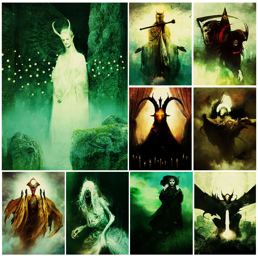 Occult Demon Baphomet Dark Fantasy Canvas Wall Decor,Mystic Gothic Hell Creature Poster Print,For Living Room Decor Unframed