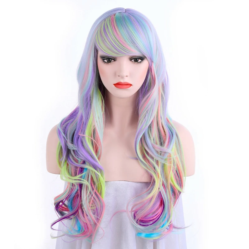 

OneDor LongCurly Multi-Color Pastel Rainbow Hair Full Wigs-Charming Lolita