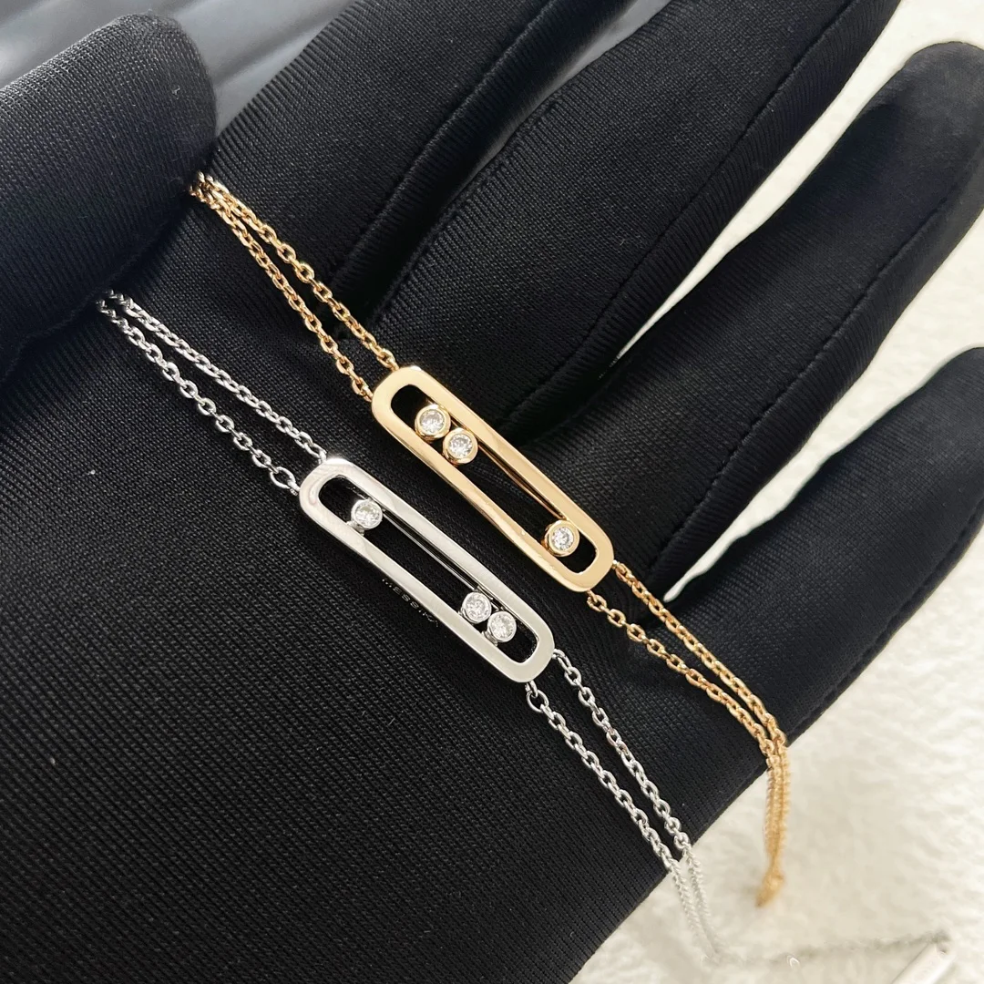 

925 sterling silver, new smooth surface, triple-bead double-layer chain bracelet