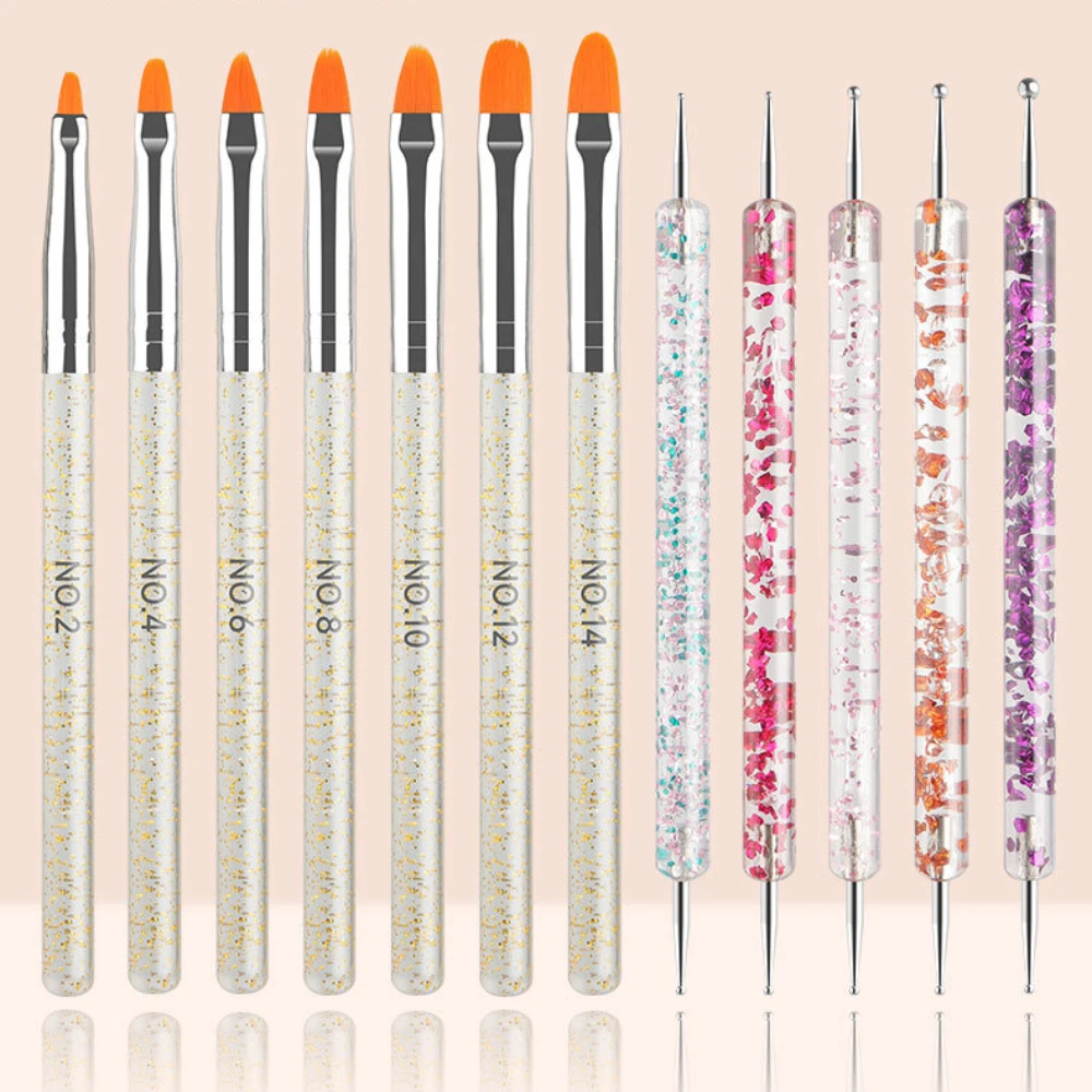 

12Pcs Nail Art Brushes Set Professional UV Gel Phototherapy Brush and Double-end Point Drill Pen Crystal Sequins Manicure Pens