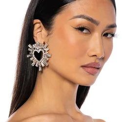 Stonefans Fashion Shiny Crystal Hollow Heart Earrrings for Women Classy Bridal Large Earrings Wedding Ear Jewelry Accessories