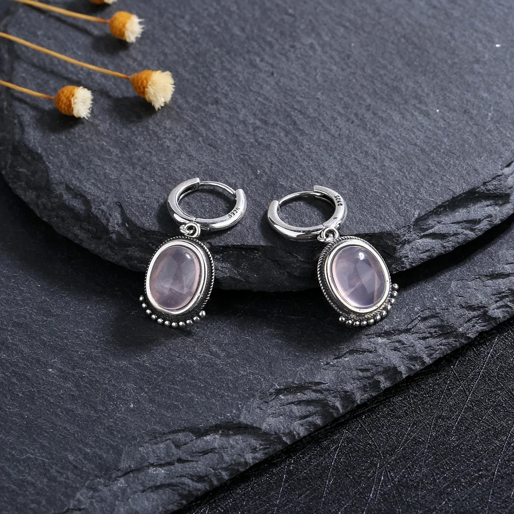 Fine 925 Sterling Silver Natural Tiger eye Earring for Women Vintage Elegant Labradorite Moonstone Jewelry Wedding Birthday Gift