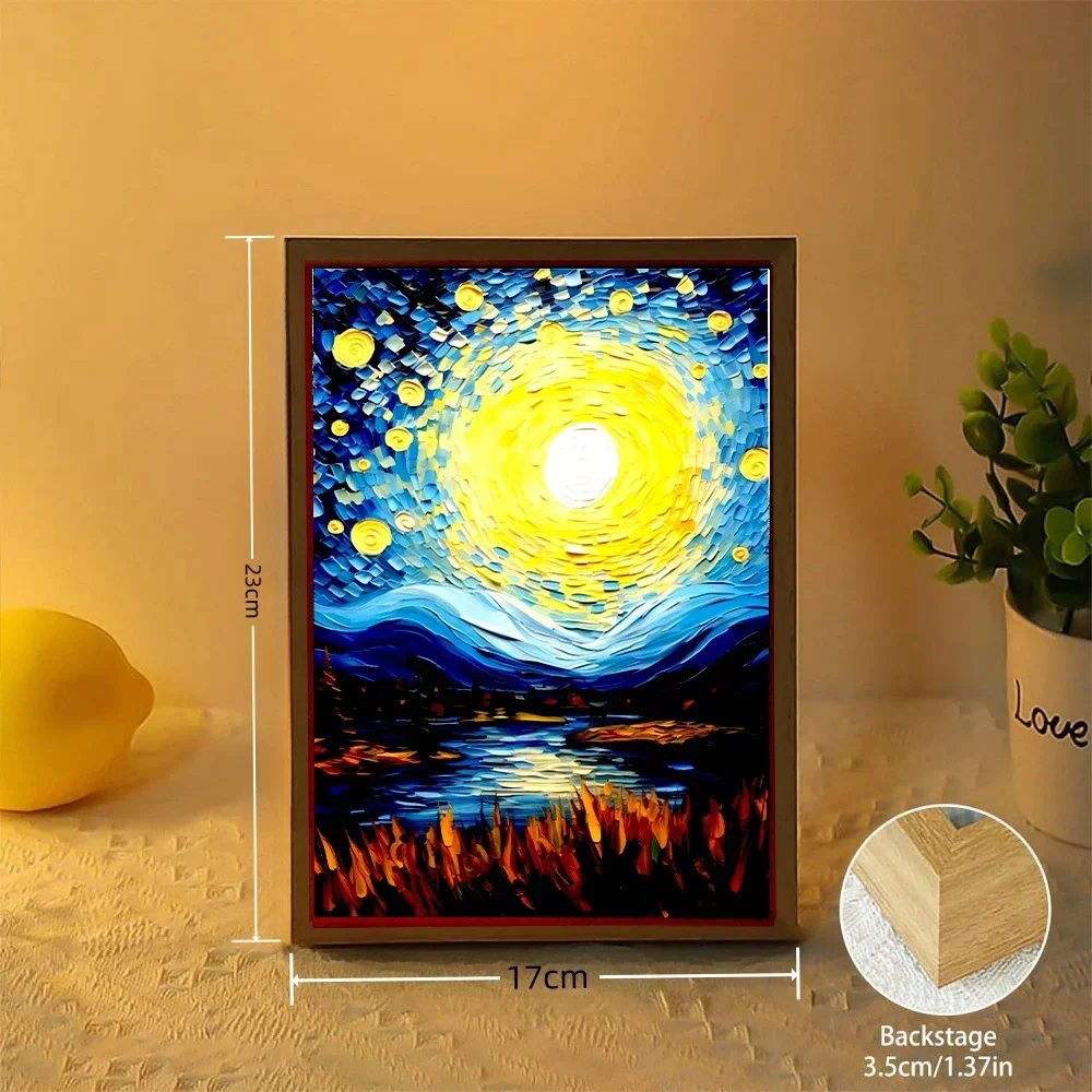 Light Painting Picture Frame Led Night Light Moon Lamp Van Gogh Starry Sky Wall Art Oficina Bedroom Home Room Decor Friend Gifts