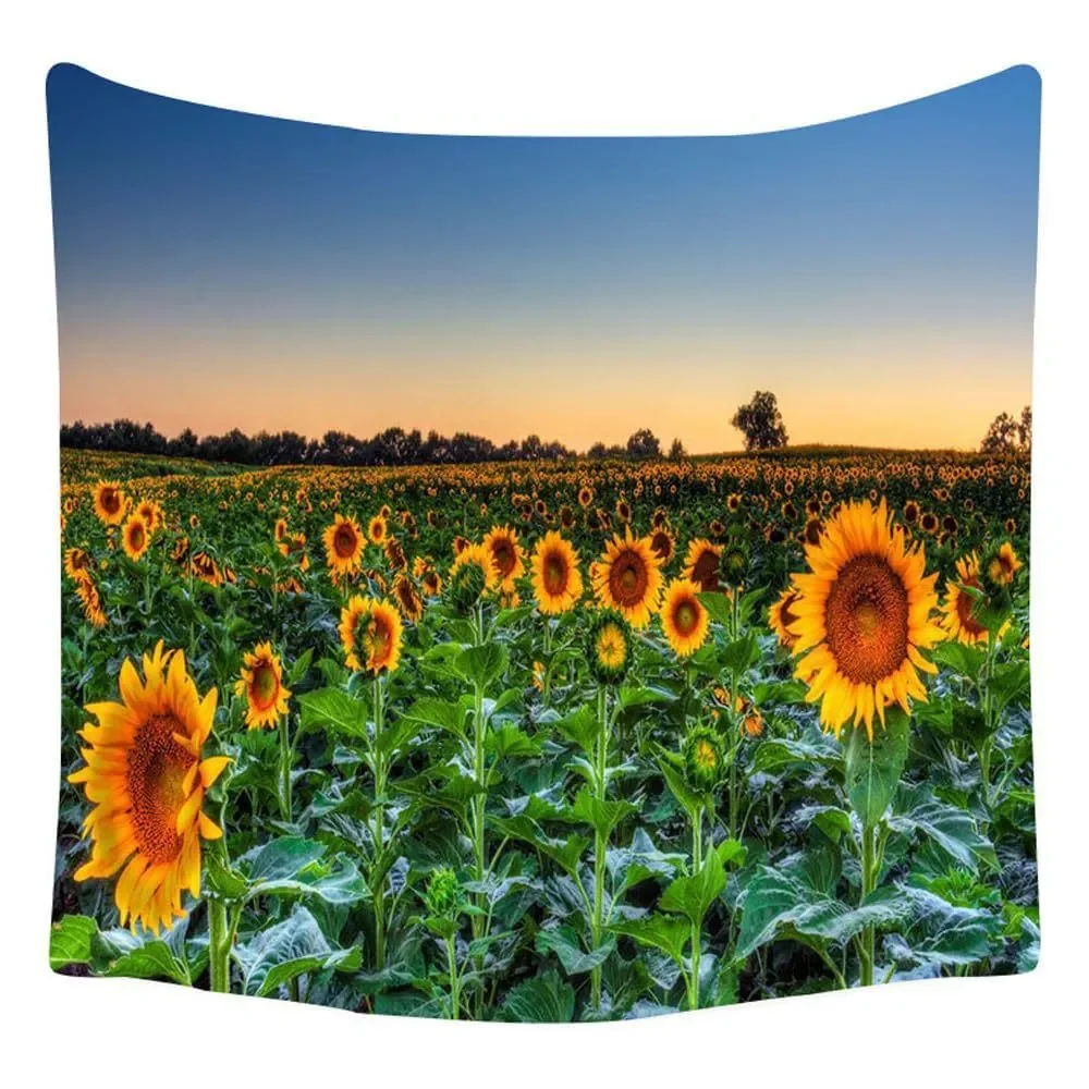 Sunflower Field Tapestry, Golden Sunset Nature Wall Hanging for Bedroom Living Room Decor, Bright Floral Art Gift