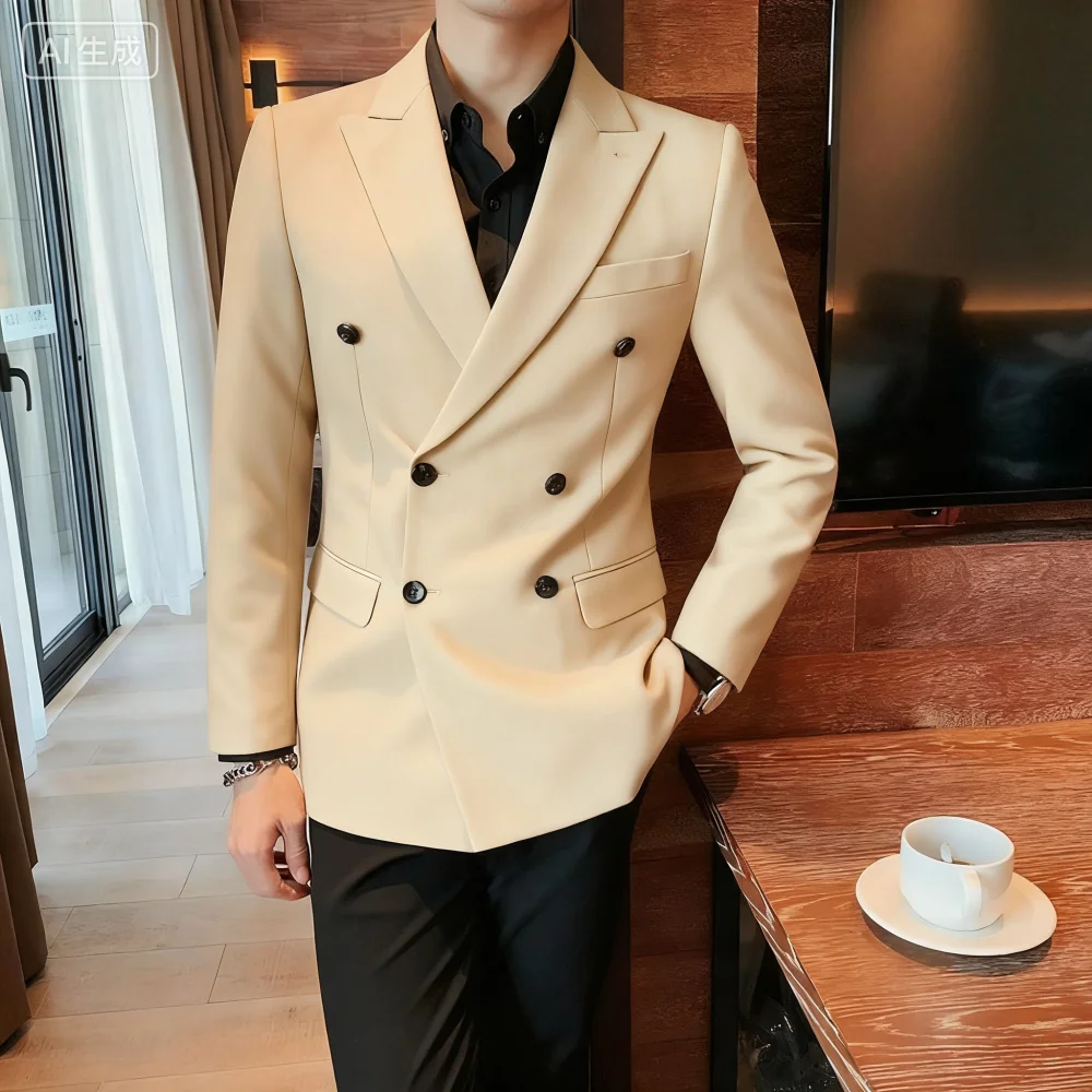 

Business Double Breasted Blazer New Long Sleeve Blazer Regular Length Stretchy Blazer 3XL Professional Workwear