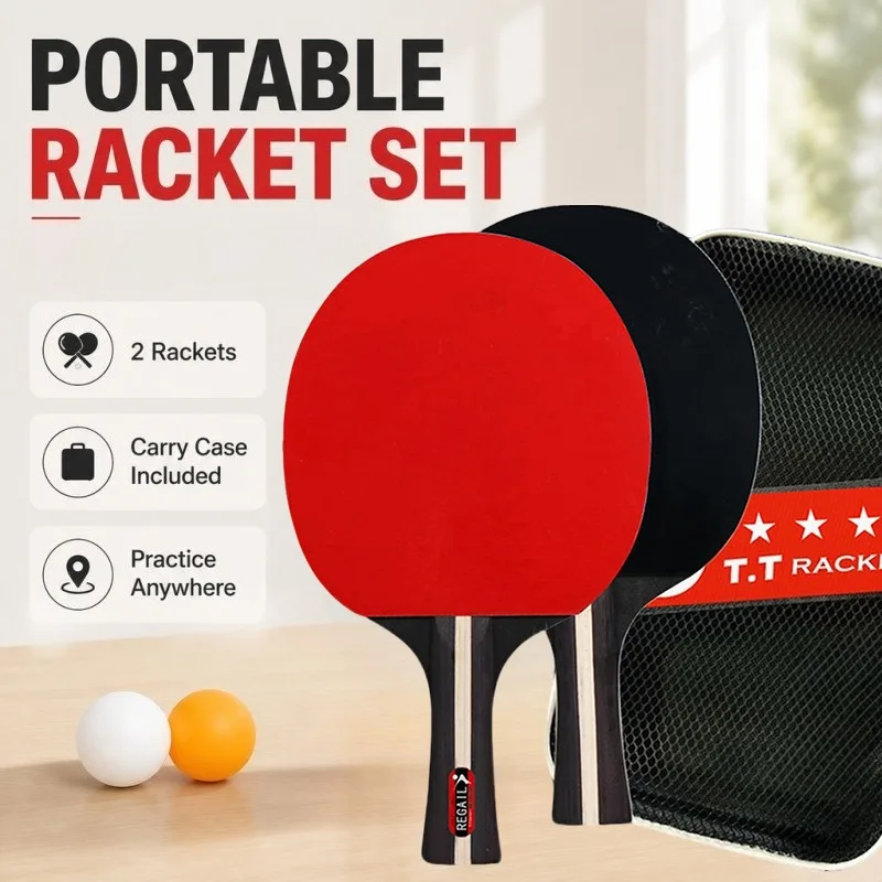 Racchetta da Ping Pong Professionale 3 Stelle per Principianti e Competizioni, con Telaio in Legno a Sette Strati ad Alta Compressione