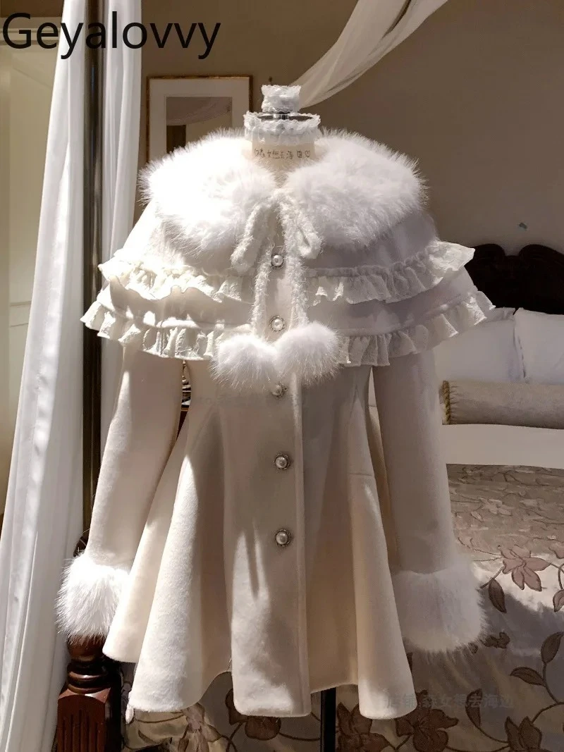 

Оригинальная осенне-зимняя новая милая маленькая накидка в японском стиле, шерстяное пальто с высокой талией, тонкая куртка средней длины с длинными рукавами