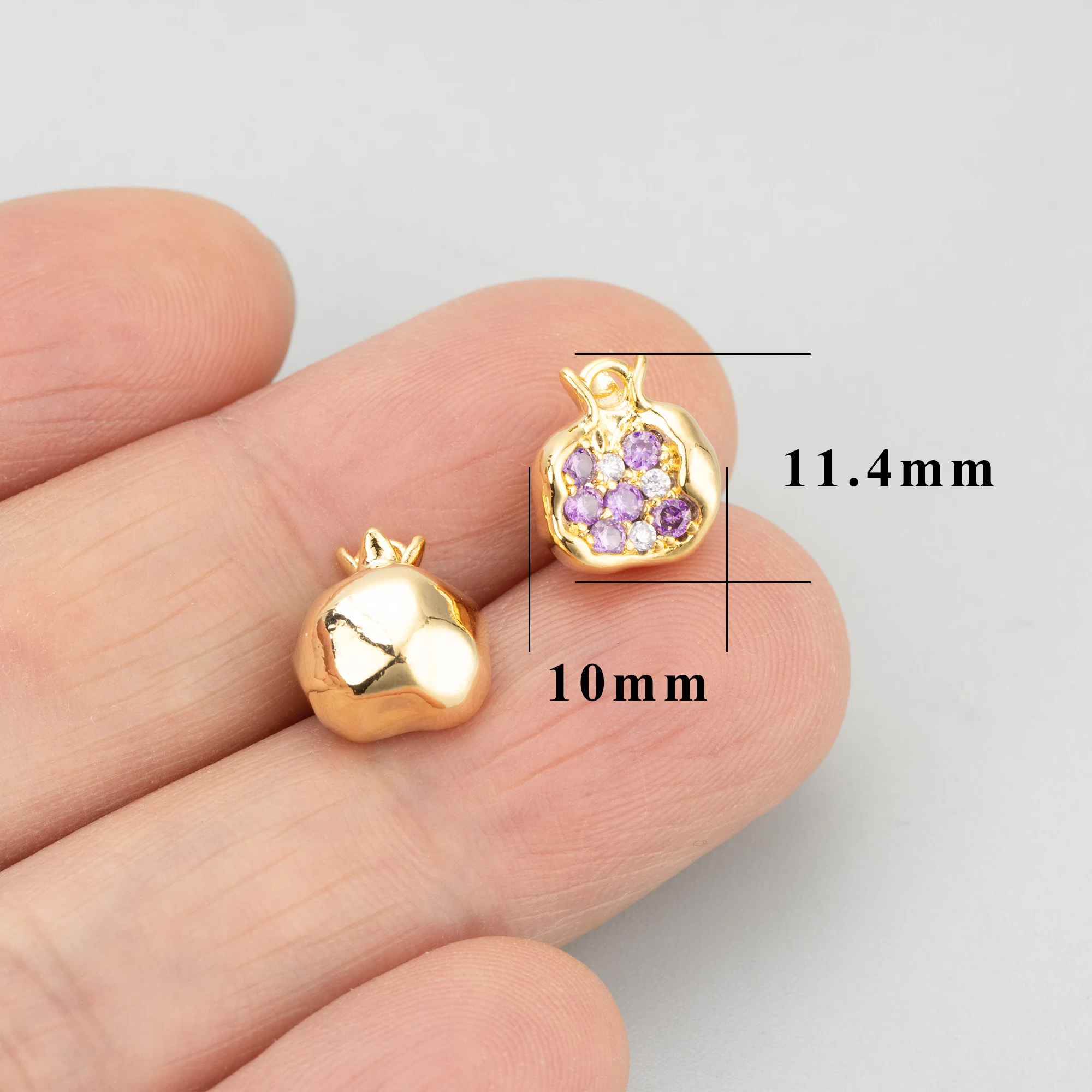 GUFEATHER, 6pcs/lot, MG80, Jewelry Accessories, 18K Gold Rhodium Plated, Copper Charms, Zircon, Jewelry Making, DIY Pomegranate