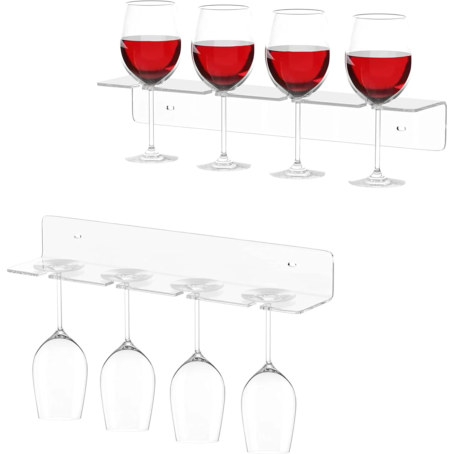 

2PCS Clear Acrylic Under Cabinet Wine Glass Holder, Wall Wine Glass Storage Shelves, Stemware Wall Rack Storage Stand for Bar