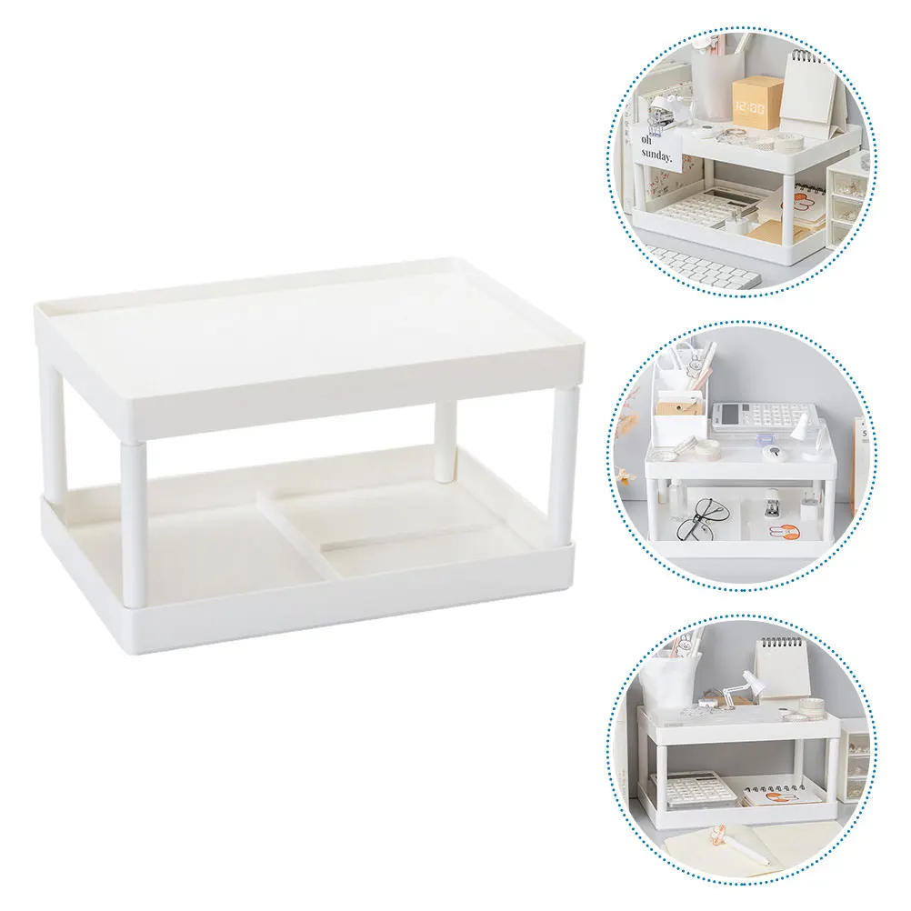 Double Layer Desktop Shelves Small Desk Organizer Storage Stand Compact PP Material Stationery Bookshelf Home Office Use