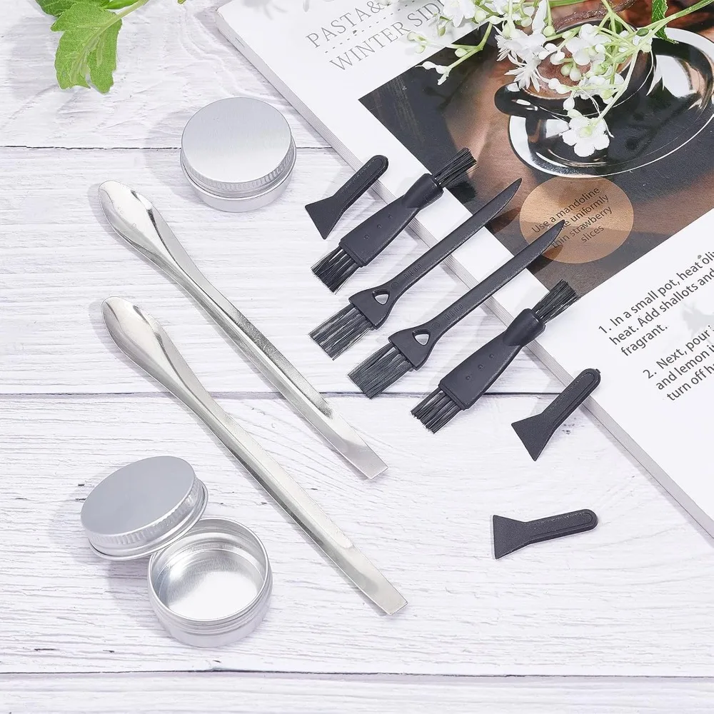 18PCS Pollen Scrapers Kit for Grinder Including 4PCS Plastic Cleaning Brush 10PCS Black Pollen Scrapers 2PCS Steel Spatula Scoop