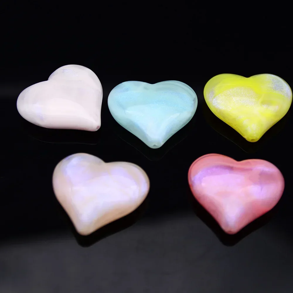 4 Pieces 36 * 39mm Emit Blue Light Acrylic Jelly Colored Heart Shaped Beads  DIY Makes Fashionable Jewelry Accessories Materials