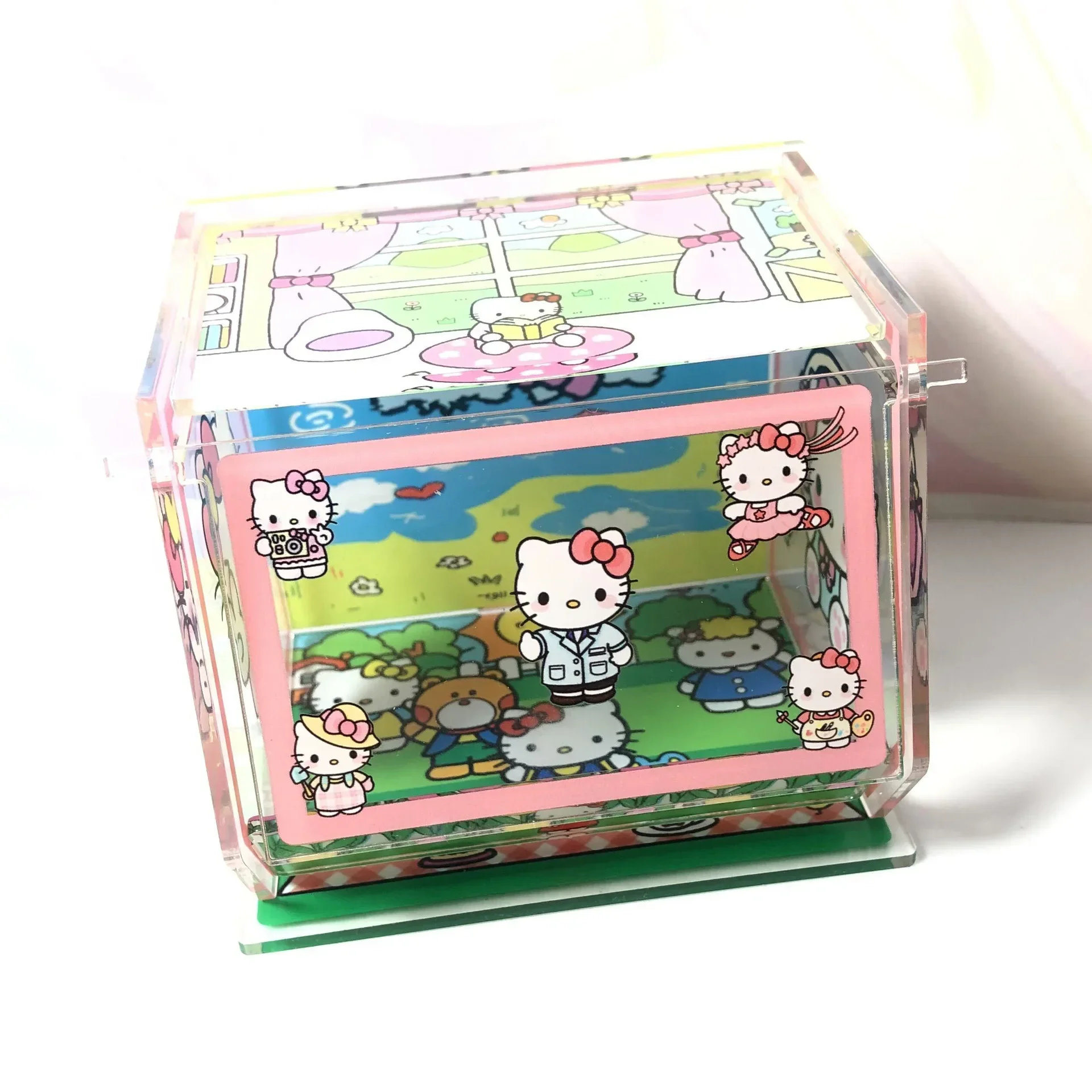 Sanrio High Beauty Acrylic Push Pull Storage Box for Girls Cartoon Hello Kitty Melody Kuromi Desktop Dustproof Transparent Box