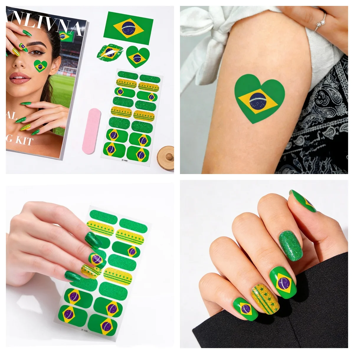 3pcs Different Flag NailSticker Set,Tattoo Stick,Foil Nail Art Decorations Sticker Decals Mini Nail File Nail Accessories Set