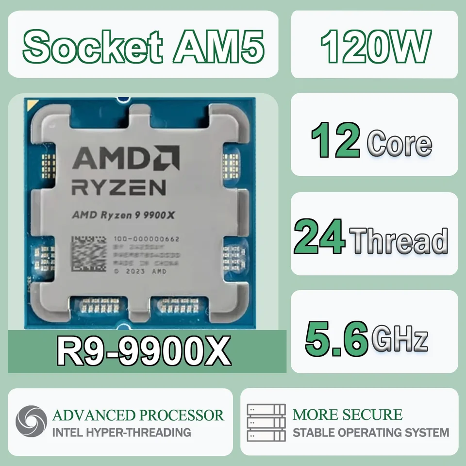 AMD Ryzen 9 9900X 12-Core 24-Thread 4NM 4.4Hz/5.6GHz L3=64MB 120W