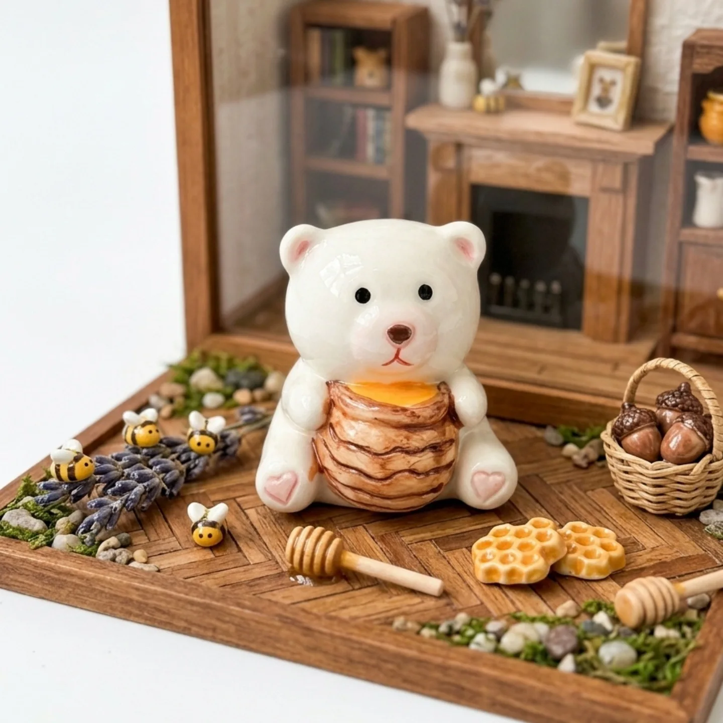 Cute Honey Pot Bear Porcelain Statue, Mini Kawaii Animal Desk Decor For Study Office Aesthetic Small Gift For Bear Enthusiasts