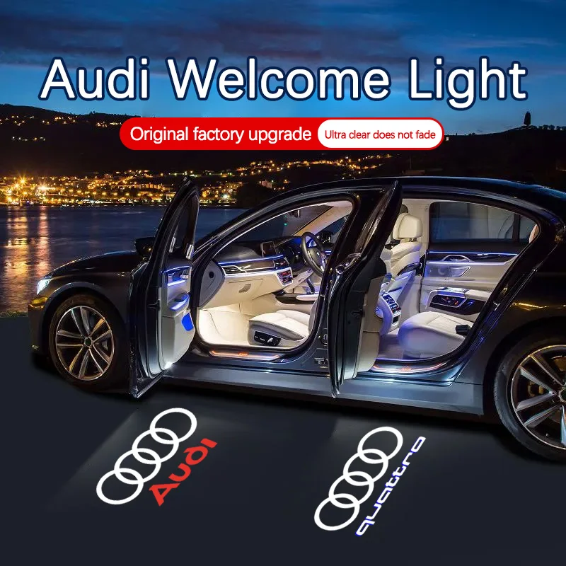 Proyector láser Led con logotipo de luz de bienvenida para puerta de coche, accesorios para Audi A1 A3 A4 A5 A6 B5 B6 B7 B8 C5 C6 C7 A8 Q3 Q5 Q7 TT