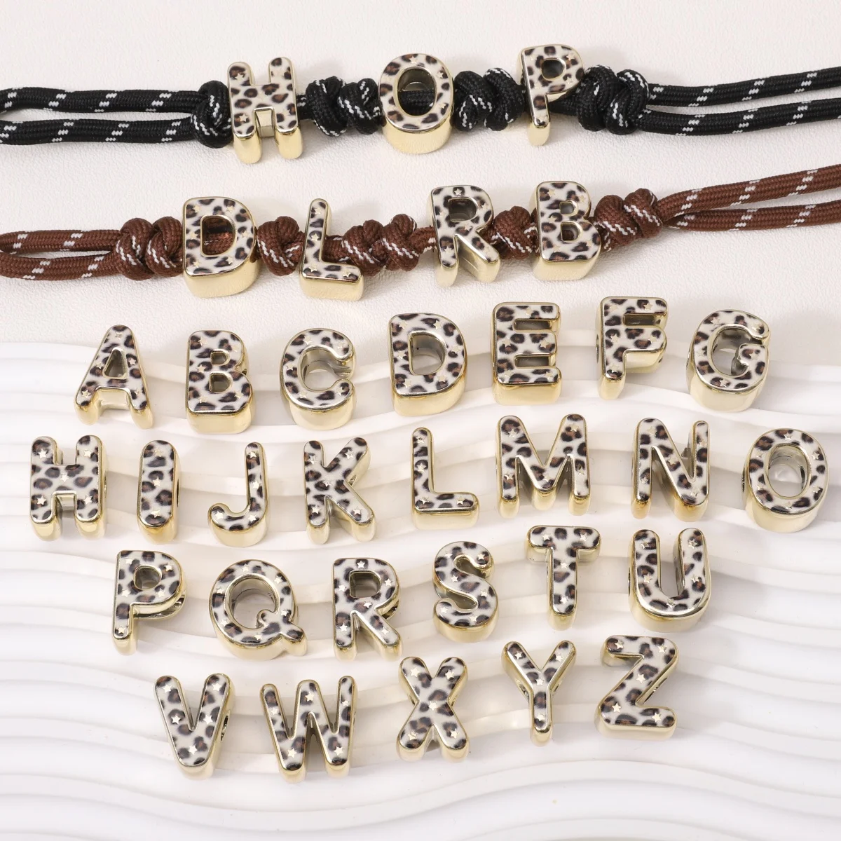 1pc Gold Color Base Leopard Large Hole Alphabet Beads A-Z Letter Acrylic Loose Beads For DIY Bracelet Phone Chain Jewelry Making