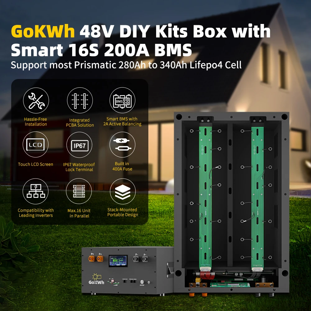 DlY Kits Box With 320Ah LiFePO4 Battery 2A Active Balancing 3.2V Rechargeable Batteria Lifepo4 Cell DIY 48V For Solar RV Camping