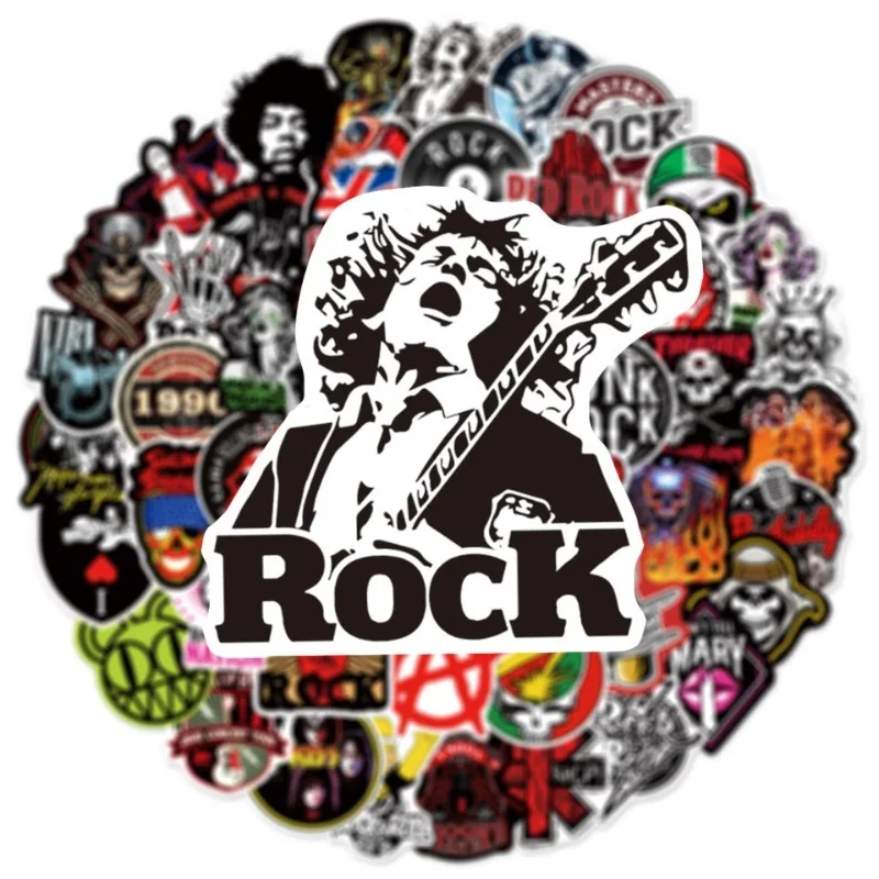 10/50/100 pçs clássico rock música graffiti adesivos guitarra banda decalques para diy decoração telefone portátil skate viagem bagagem capacete