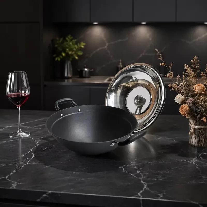 Carbon Steel Wok Set Eco Friendly Gas Stove Compatible