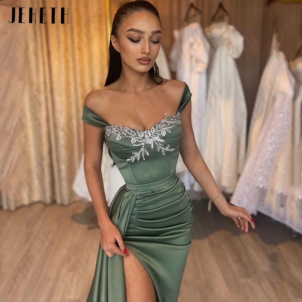 JEHETH Modern Spaghetti Straps Prom Vestidos Para As Mulheres Sweetheart Applique Party Gowns Side Split Sereia Cetim vestidos de nocheJEHETH Modern Spaghetti Straps Prom Gowns For Women Sweetheart Applique Vestidos de