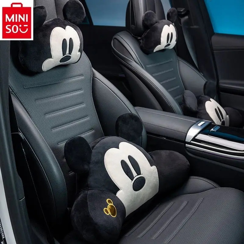 MINISO Disney Cartoon Mickey Anime Car Neck Pillow Car Waist Seat Cushion Interior Decoration Products Women's Car Decoration