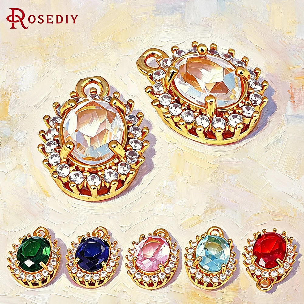 

18K Gold Color Brass Zircon Oval Shape Charms Pendants High Quality Jewelry Making Necklace Earrings Diy Accessories