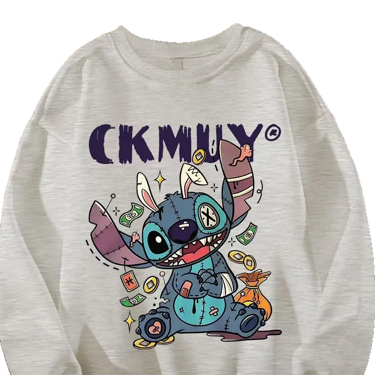 MINISO الأمريكية الرجعية 3D المطبوعة الرقمية الكرتون أنيمي جولة الرقبة هوديي فضفاض عارضة أعلى