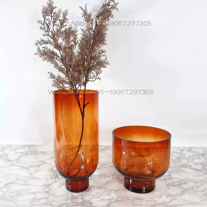 Modern Simple European Gray Caramel Color Glass Flower Vase Ornament