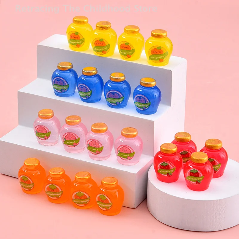 

5pcs Mini Strawberry Honey Jam Transparent Jam Dollhouse Simulation Small Miniature For Doll House Food Model Props Home Decor