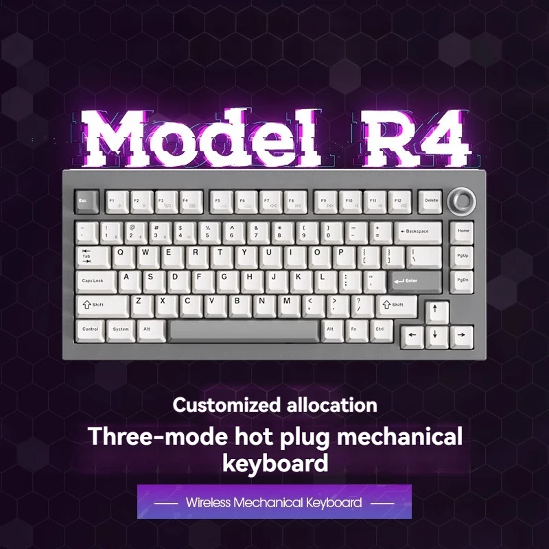 Jamesdon R4 Wireless Blutooth Mechanical Keyboard 3mode Aluminium Alloy Customized Hot Swap RGB Gasket Gaming Keyboard With Knob