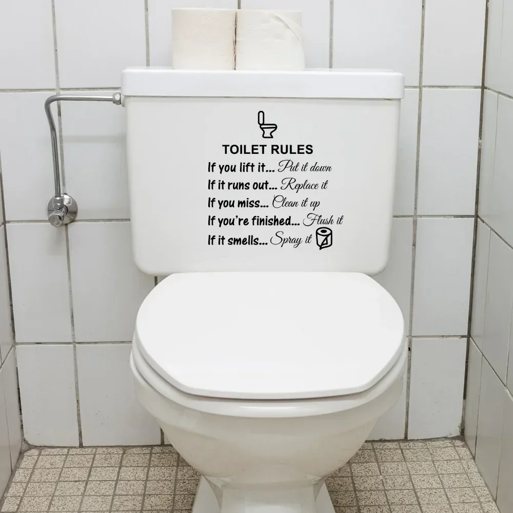 2025 Toilet Rules English Letter Toilet Stickers Art Decals DIY Bathroom Posters Decor Waterproof Vinyl Mural Toilet Stickers