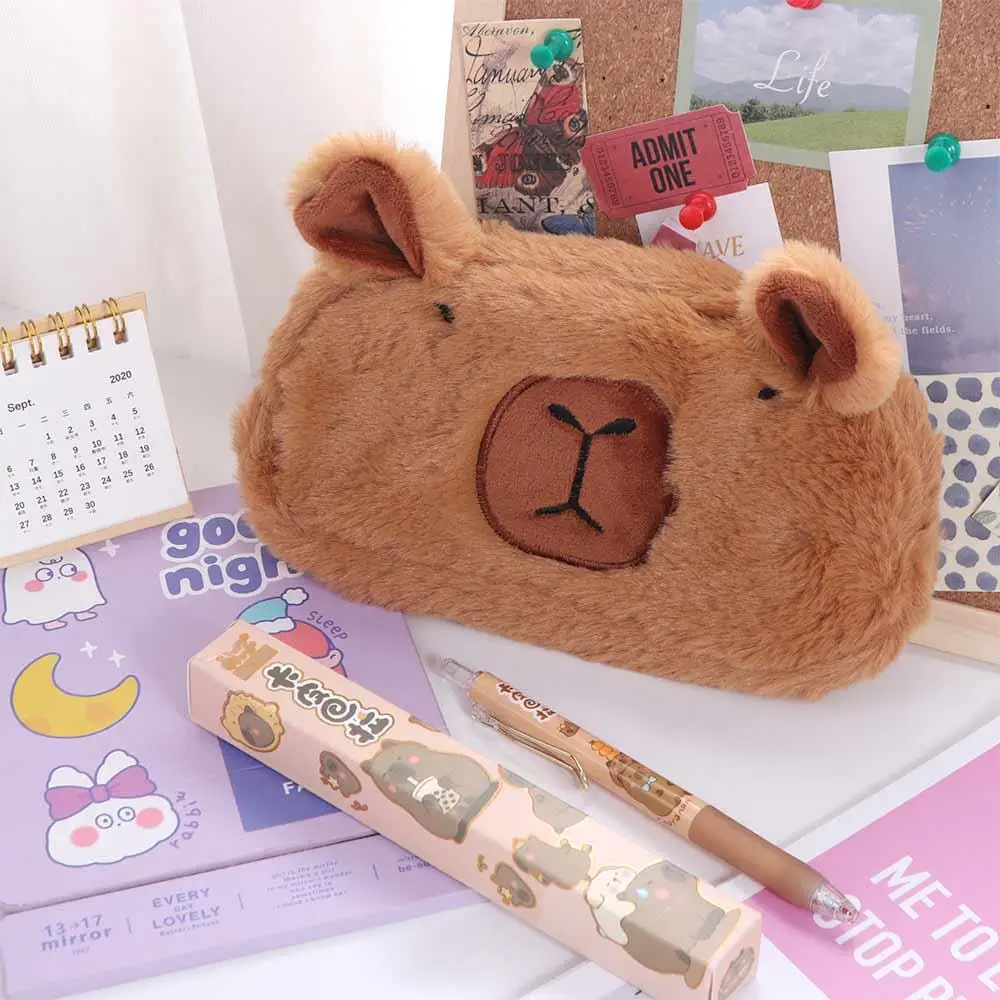 Tas pena mewah Capybara boneka mewah boneka lembut Capybara pena Capibala lucu Capibara kantong pensil alat tulis mewah