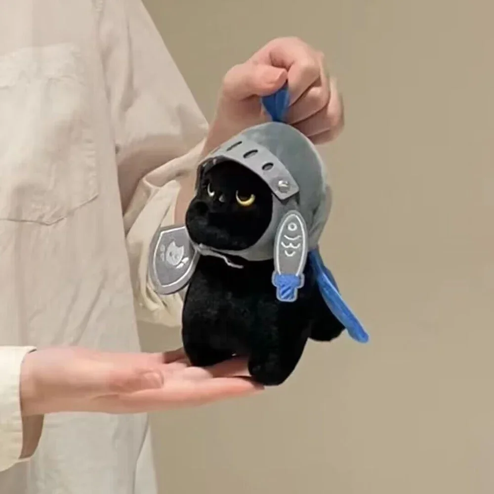 Versión Q Caballero Gato gatito muñeca juguete mochila colgante Compañero muñeca bolsa colgante Regalo de cumpleaños para niños Lindo gato negro juguete