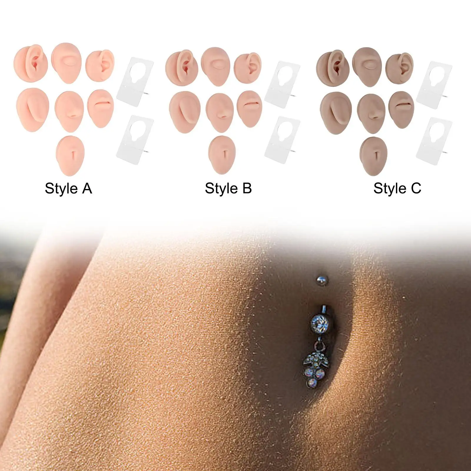 

Model Body Part Displays Set Soft Simulation Set Realistic with Display Rack Body Piercing Practice Model for Jewelry Display