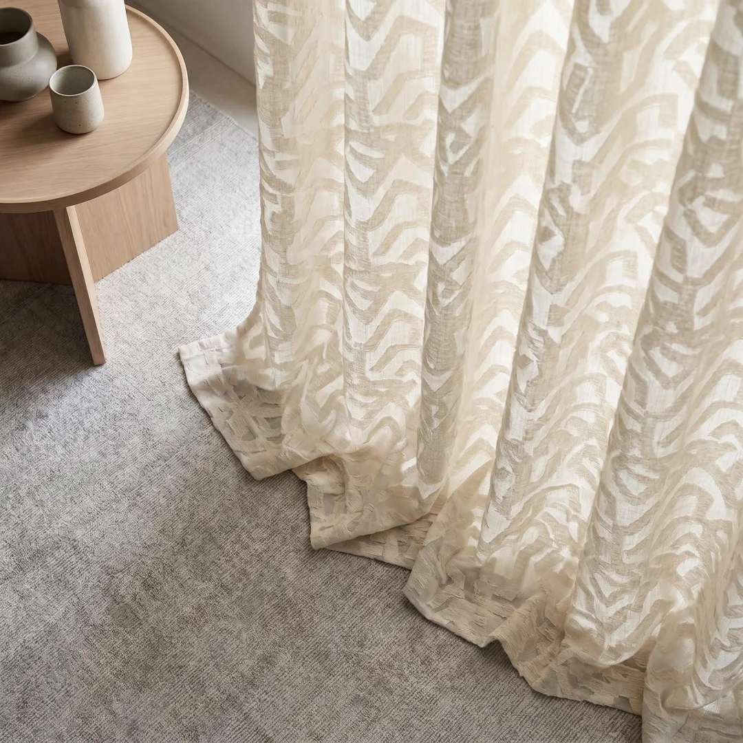 Three-dimensional jacquard texture texture beige transparent curtain living room bedroom floor screen