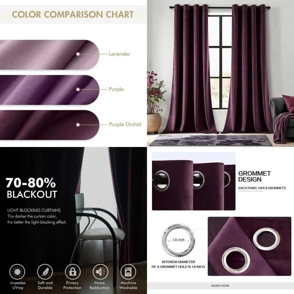 

Элегантные бархатные шторы с фиолетовой орхидеей и втулкой, термоизоляция и звукоизоляция, 52x96 дюймов, набор из 2 шт. для классического жизни Sp