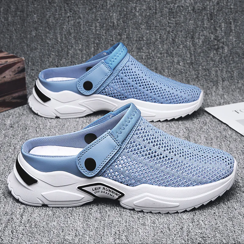Men Summer Sandal Mesh Mules Breathable Padded Beach Flip Flops Shoes Solid Flat Bath Slippers Outside Men Slippers Zapatos