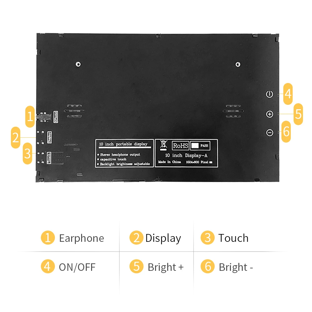 HD 10.1inch touch screen portable monitor 1024 * 600 500Cd/m ² IPS monitor, suitable for laptops Mac Xbox PS4/5 switch display