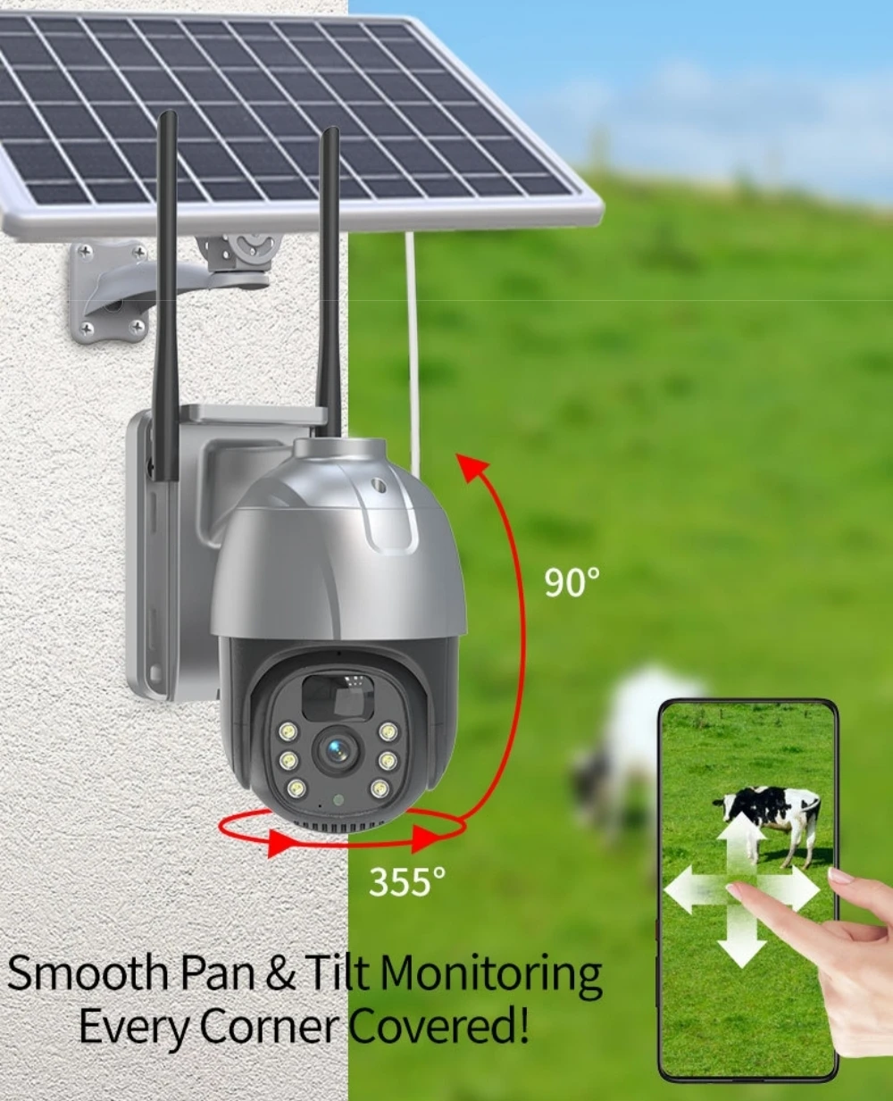 Câmera Solar 4G WiFi Câmera de Vigilância com Painel Solar 360° 4MP 1080P HD Duas Maneiras de Conversação CCTV Segurança Externa À Prova D'Água Rastreamento Automático Visão Noturna Detecção de Movimento ZP3