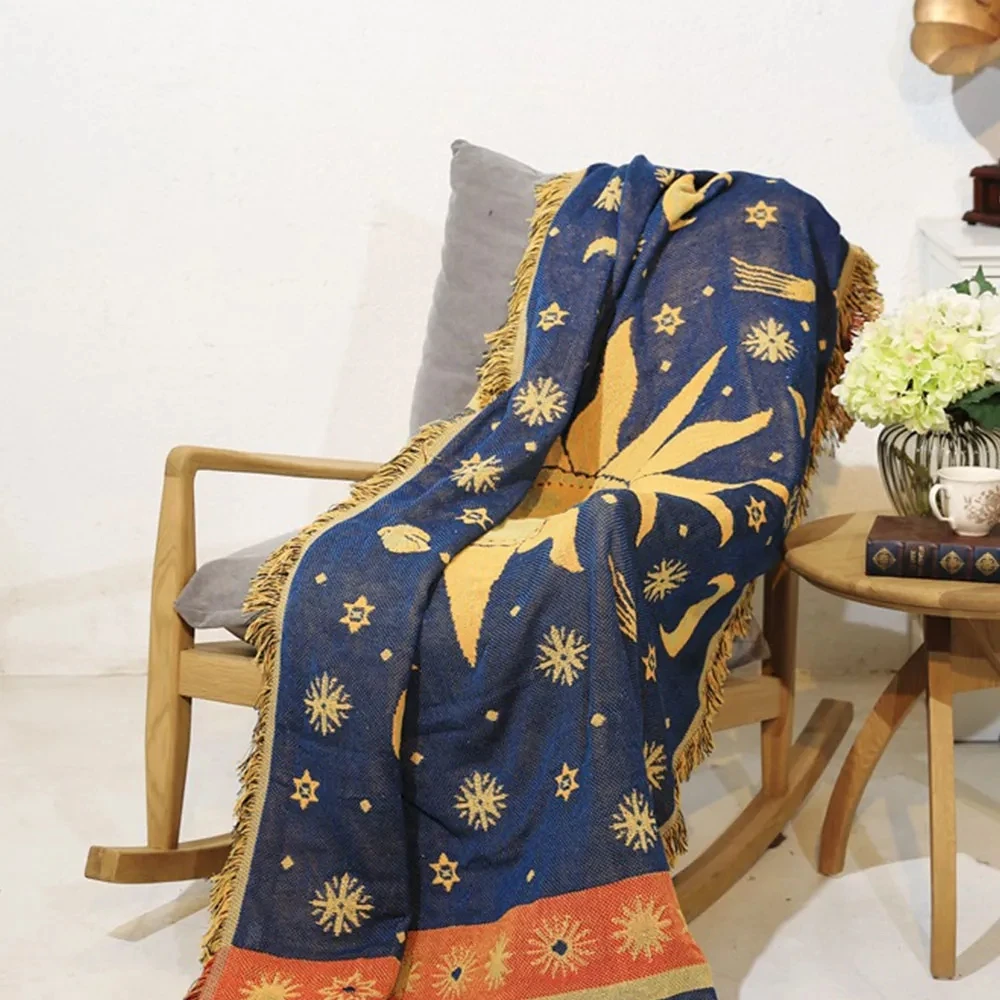 بطانية محبوكة بوهيمي سميكة بشرابة ، خيط قطن خالص ، غطاء أريكة قبلية عرقية ، غطاء سرير سجادة ، ديكور منزلي