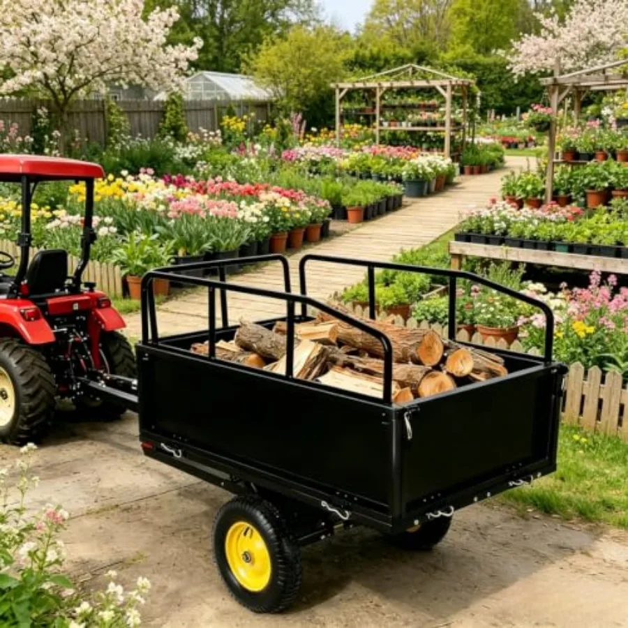 750LB Capacity Heavy Duty Steel Dump Cart - 17 Cubic Feet ATV Pull Behind Trailers with Removable Side - Garden Utility Trailer