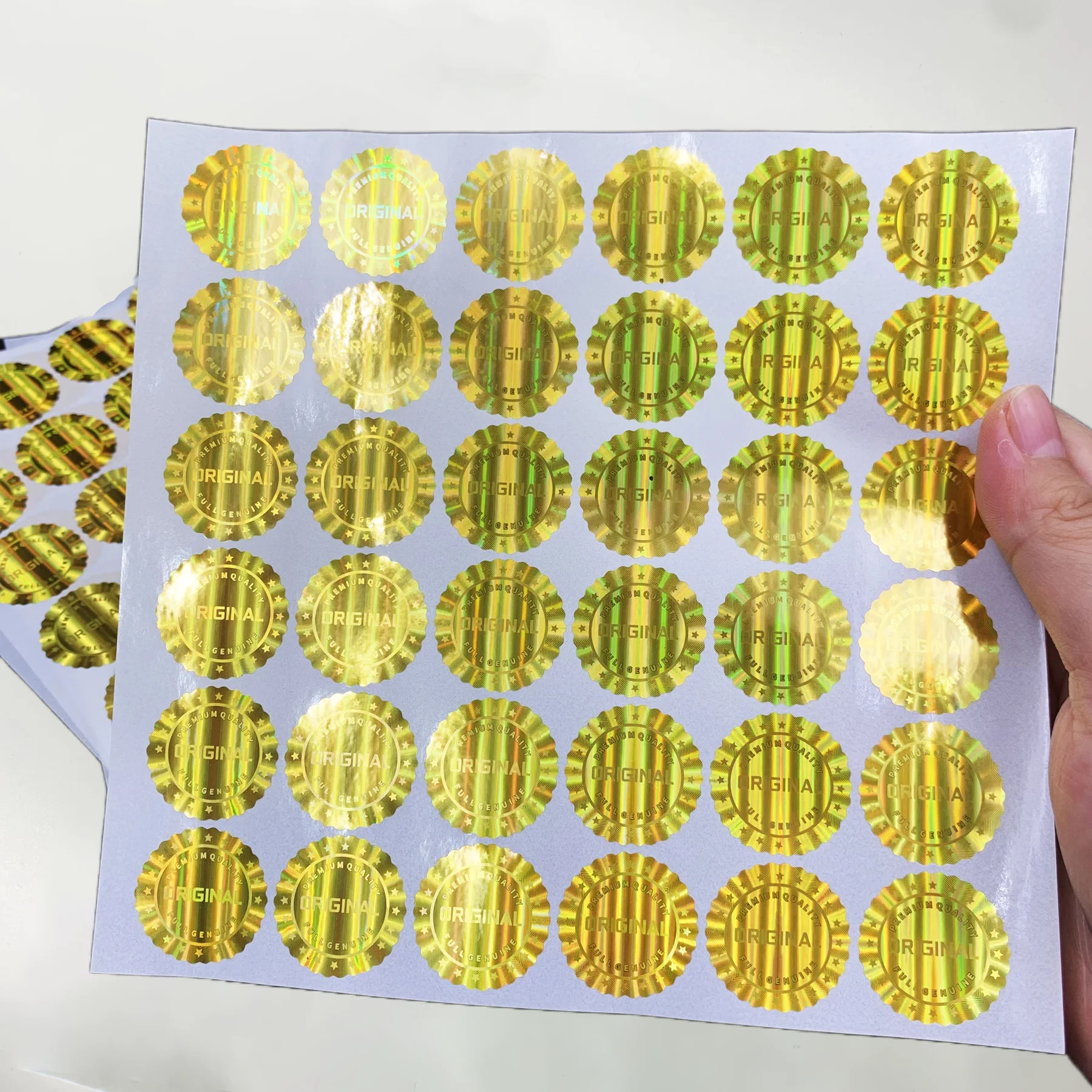 216 قطعة/432 قطعة على شكل زهرة ملصقات ليزر الهولوغرام الذهبية ، ملصقات ملصقات أصلية أمنية مقاومة للماء للاستعمال مرة واحدة